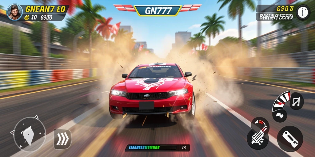 Screenshot gameplay GN777 dengan aksi balapan yang mendebarkan.