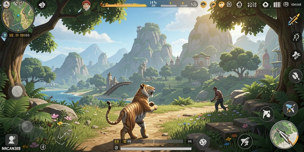Screenshot gameplay <strong>MACAN388</strong> menampilkan dunia terbuka yang menakjubkan dan beragam.