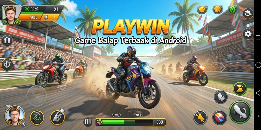 Tangkapan layar menampilkan aksi balap yang mendebarkan di PLAYWIN.