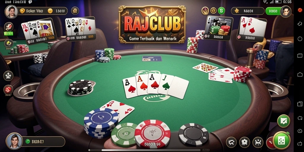Tampilan gameplay seru dalam aplikasi Poker RAJACLUB.
