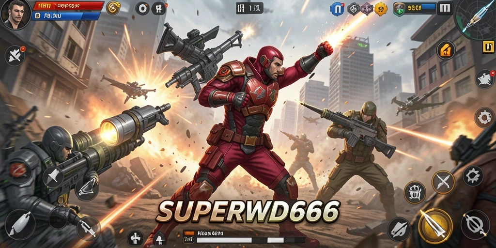 Screenshot menunjukkan aksi seru di dalam game SUPERWD666.